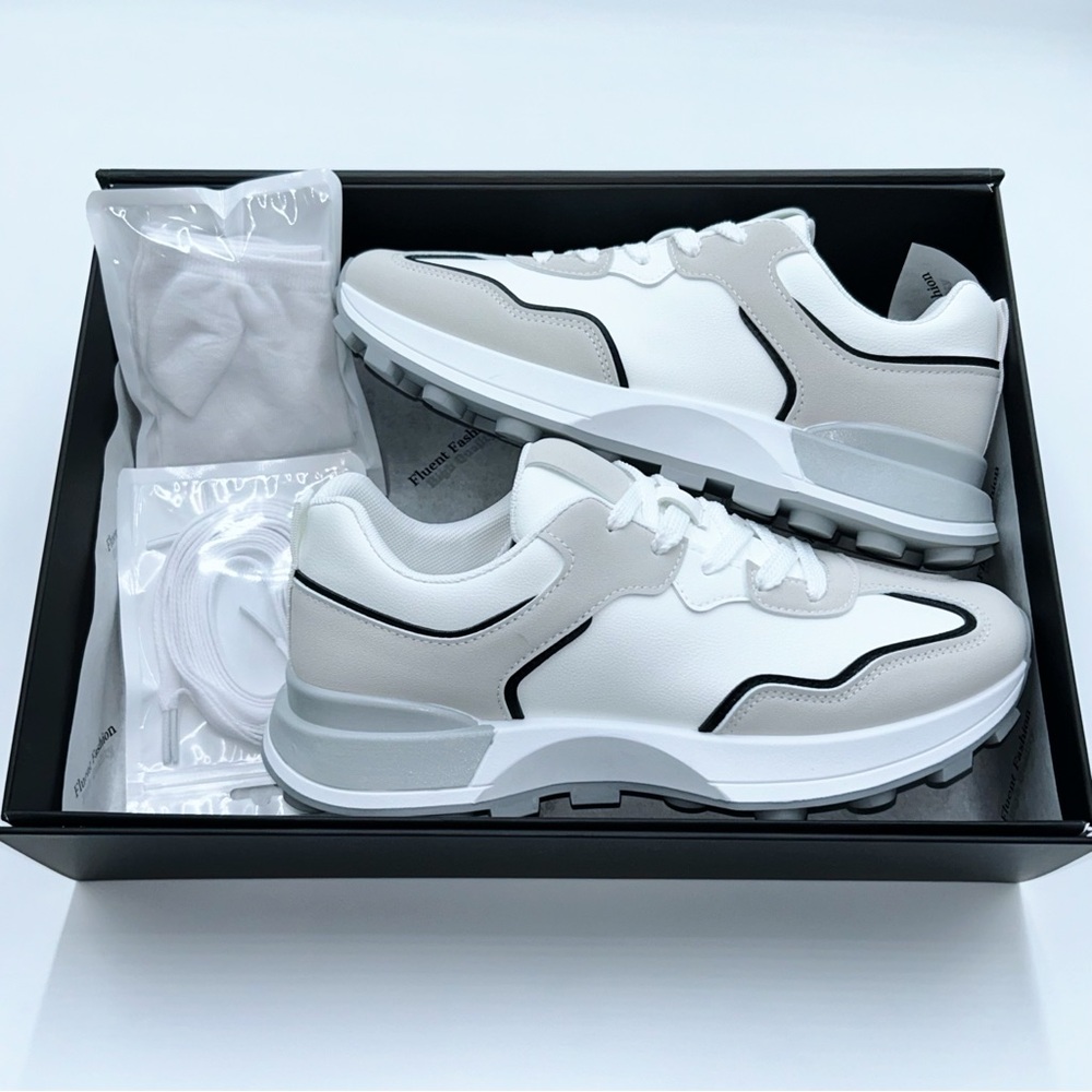 Men’s White & Light Gray Chunky Sneakers - Size 10.5